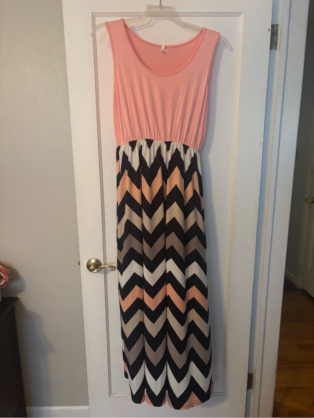 Sleeveless Pink Chevron Maxi Dress